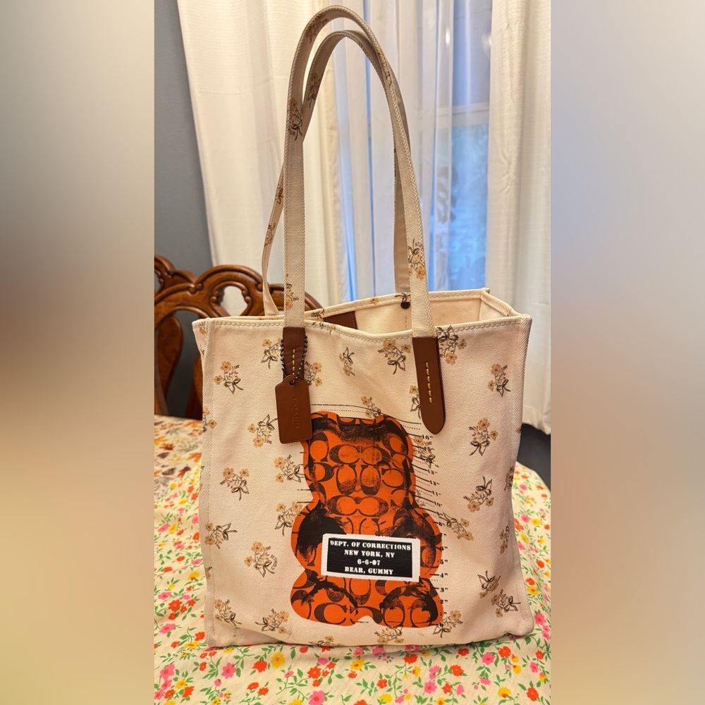 Coach Floral Canvas Tote - Cream and Brown